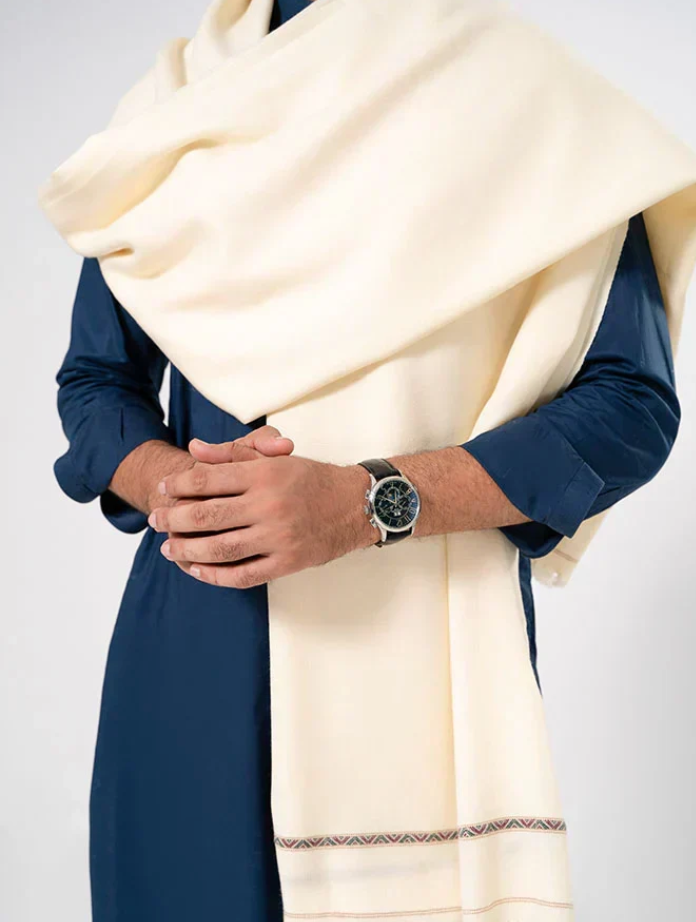 Classic Men's Wool Winter Shawl - White