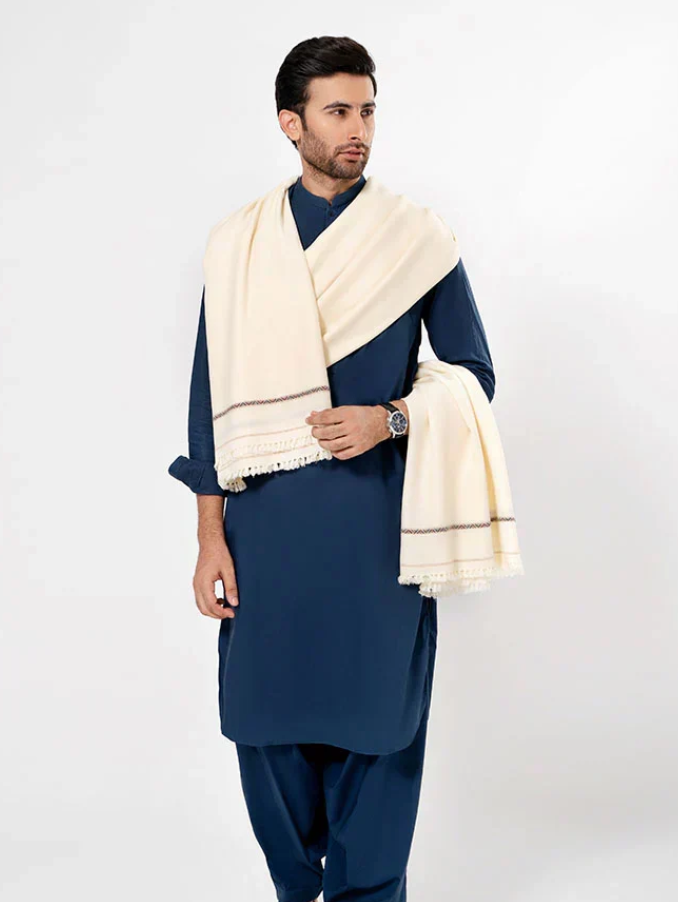 Classic Men's Wool Winter Shawl - White