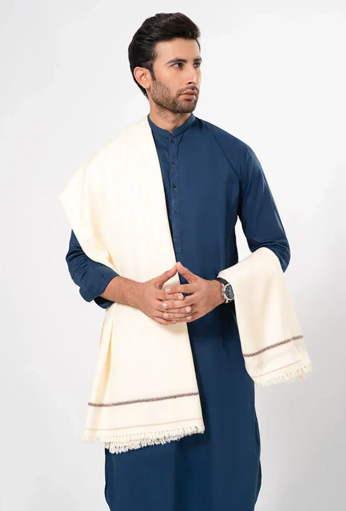Classic Men's Wool Winter Shawl - White
