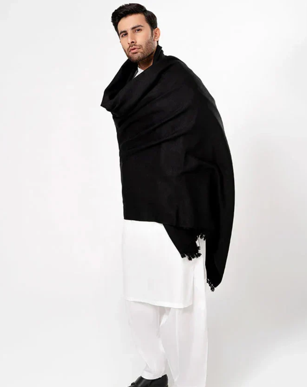 Classic Men's Wool Winter Shawl - Black - men's winter wool shawl