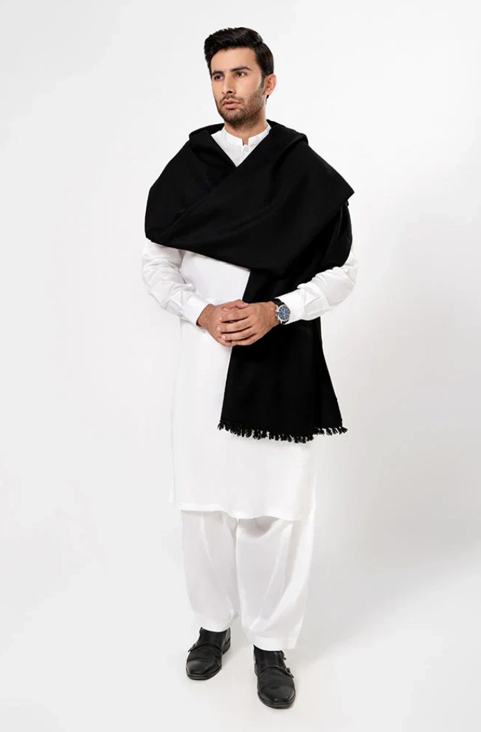 Classic Men's Wool Winter Shawl - Black