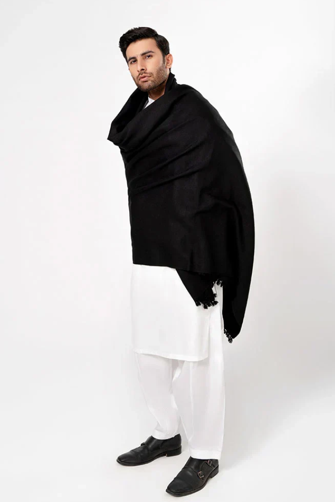 Classic Men's Wool Winter Shawl - Black