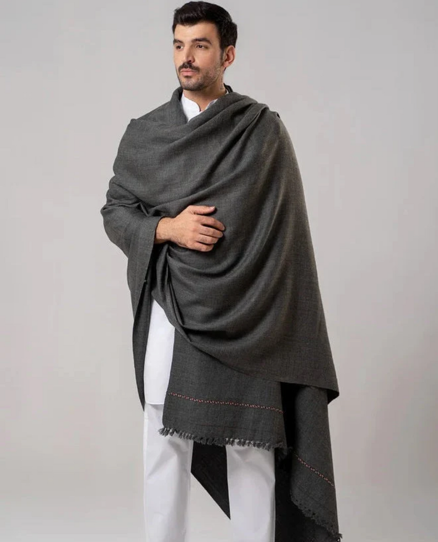 Classic Men's Wool Winter Shawl - Dark Grey - men's winter wool shawl