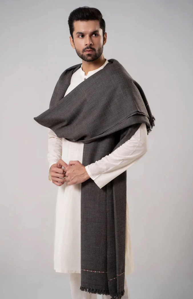 Classic Men's Wool Winter Shawl - Dark Grey
