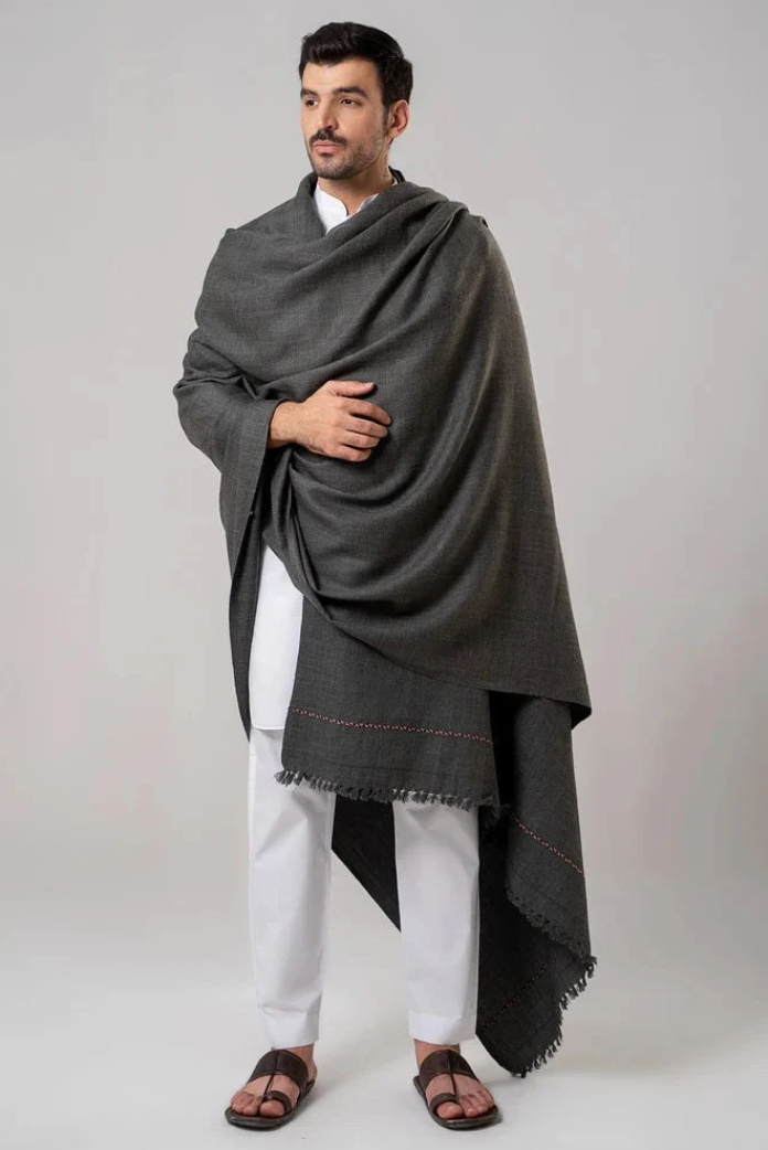 Classic Men's Wool Winter Shawl - Dark Grey