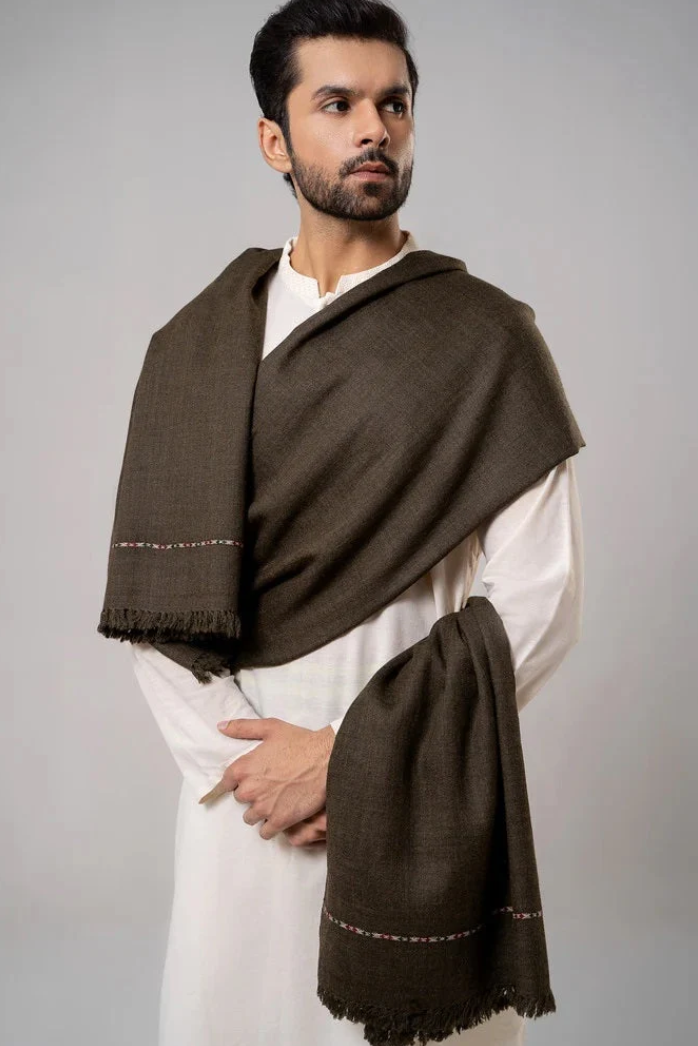 Classic Men's Wool Winter Shawl - Dark Brown