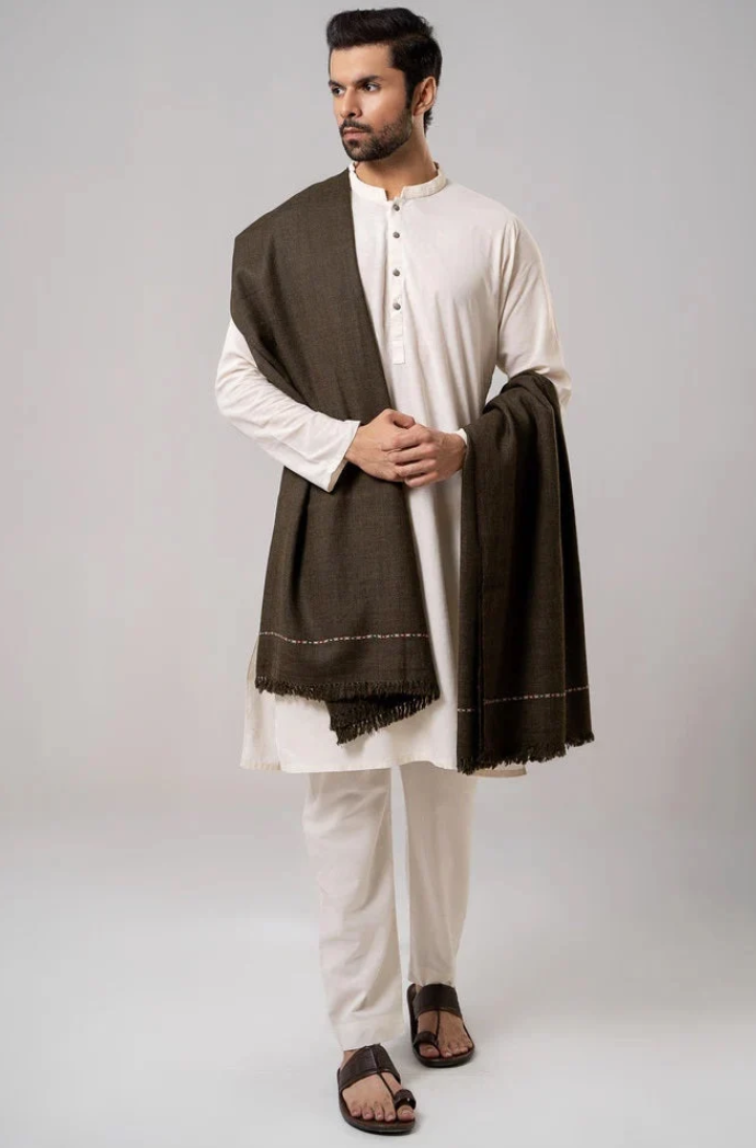 Classic Men's Wool Winter Shawl - Dark Brown - men's winter wool shawl