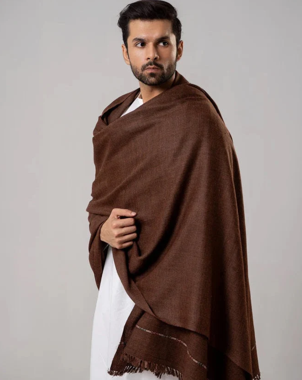 Classic Men's Wool Winter Shawl - Coffee Brown - men's winter wool shawl