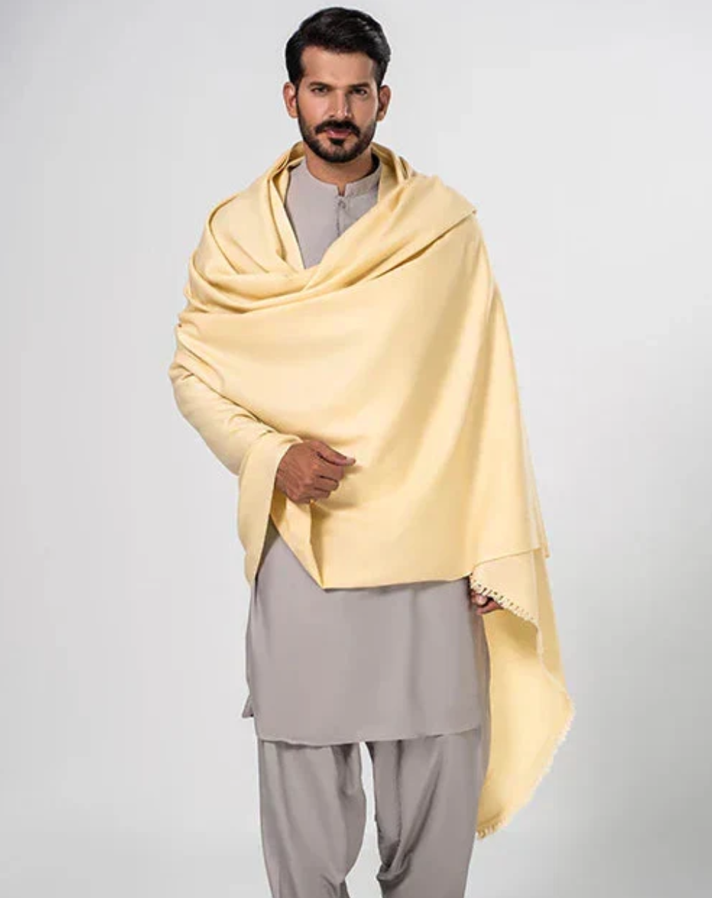 Classic Men's Wool Winter Shawl - Cream - men's winter wool shawl