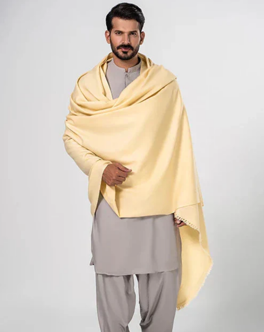 Classic Men's Wool Winter Shawl - Cream - men's winter wool shawl