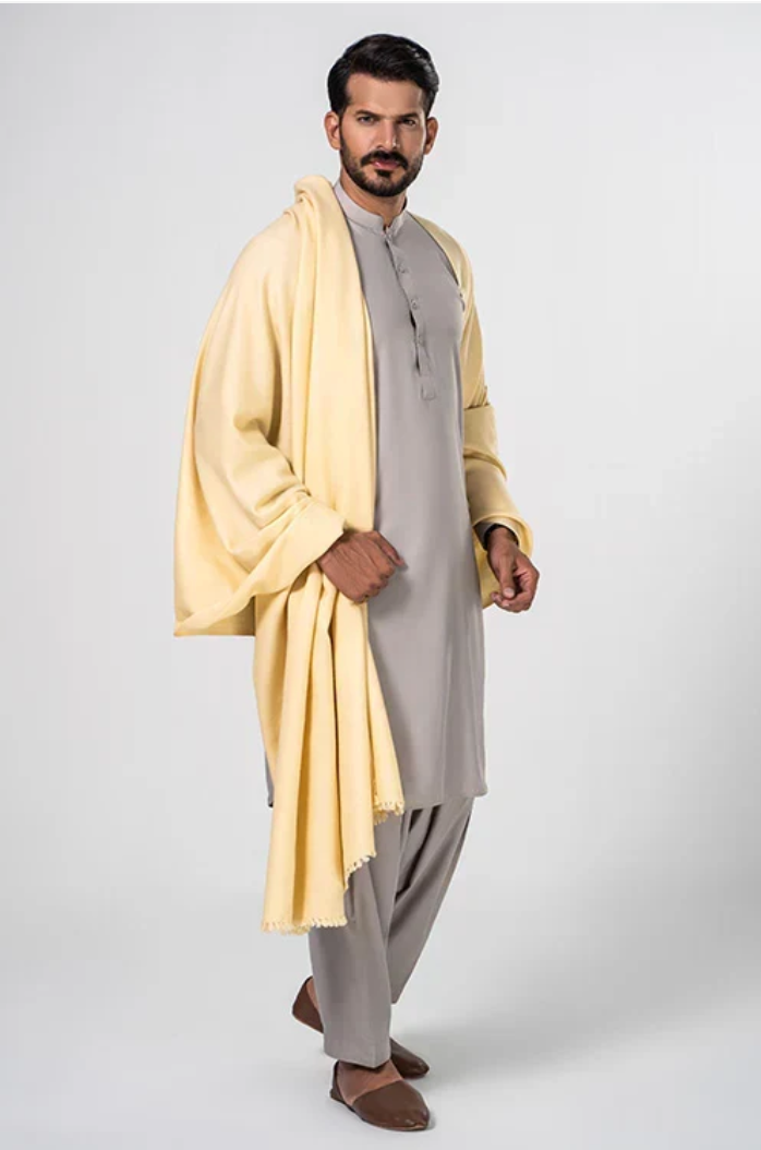 Classic Men's Wool Winter Shawl - Cream