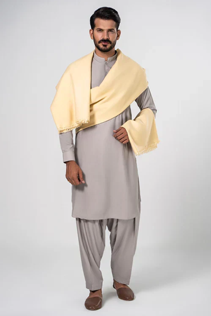 Classic Men's Wool Winter Shawl - Cream
