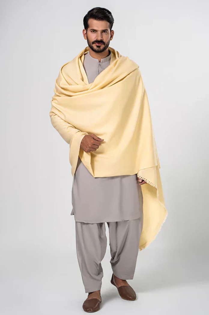 Classic Men's Wool Winter Shawl - Cream