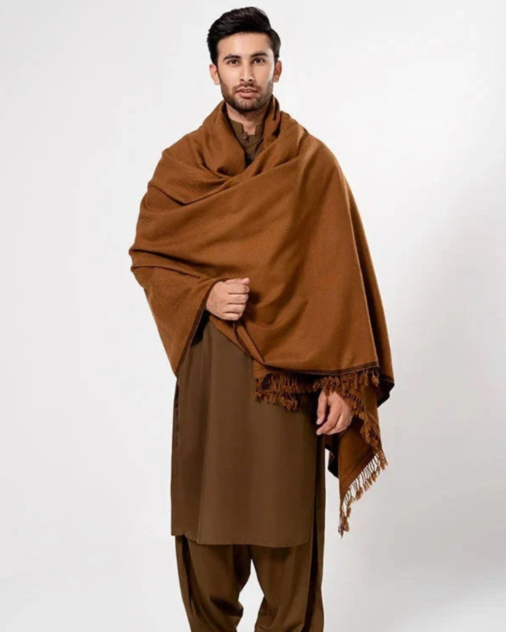Classic Men's Wool Winter Shawl - Copper Brown - men's winter wool shawl
